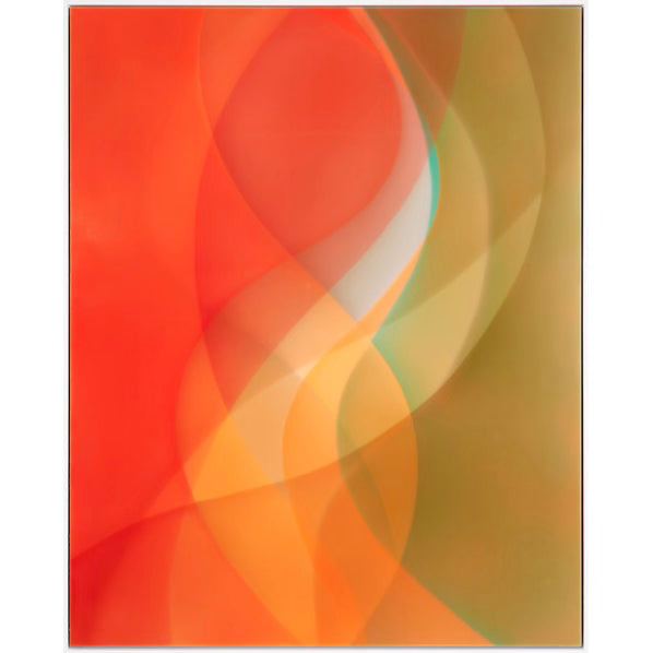 Abstract layering of transparent resin colors of red orange with green beige in organic vertical waves 