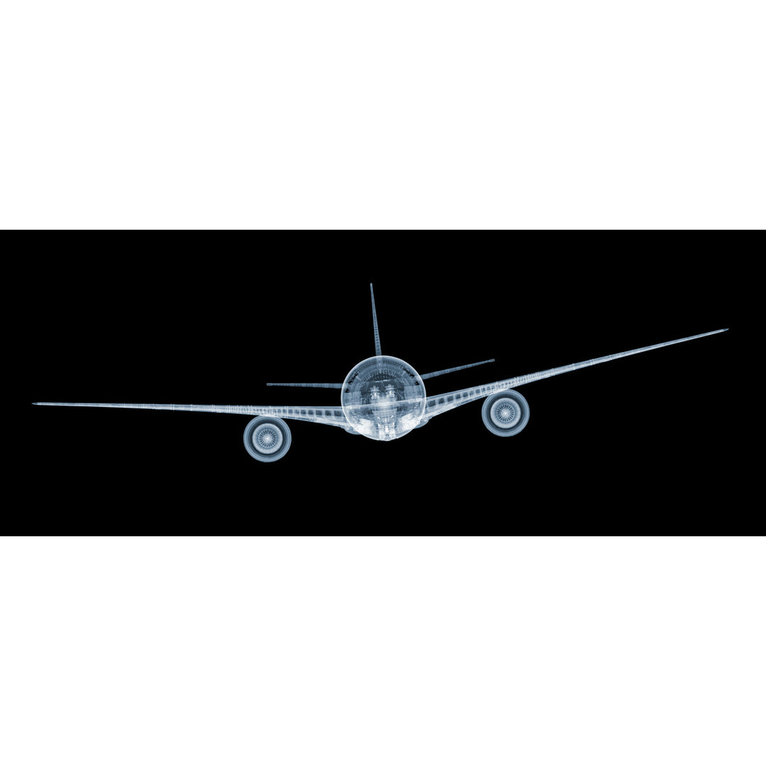 Framed Chromaluxe x-ray photograph by Nick Veasey of a mechanical jet on black background