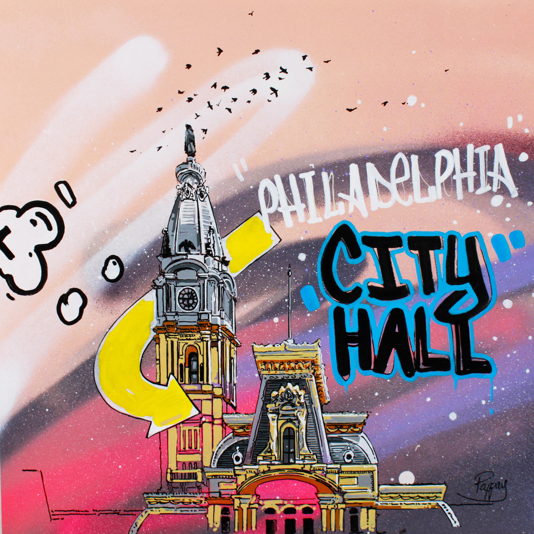 Philadelphia building urban graphic landscape graffiti marker style City hall center downtown philly skyscraper Love sculpture park skyline 