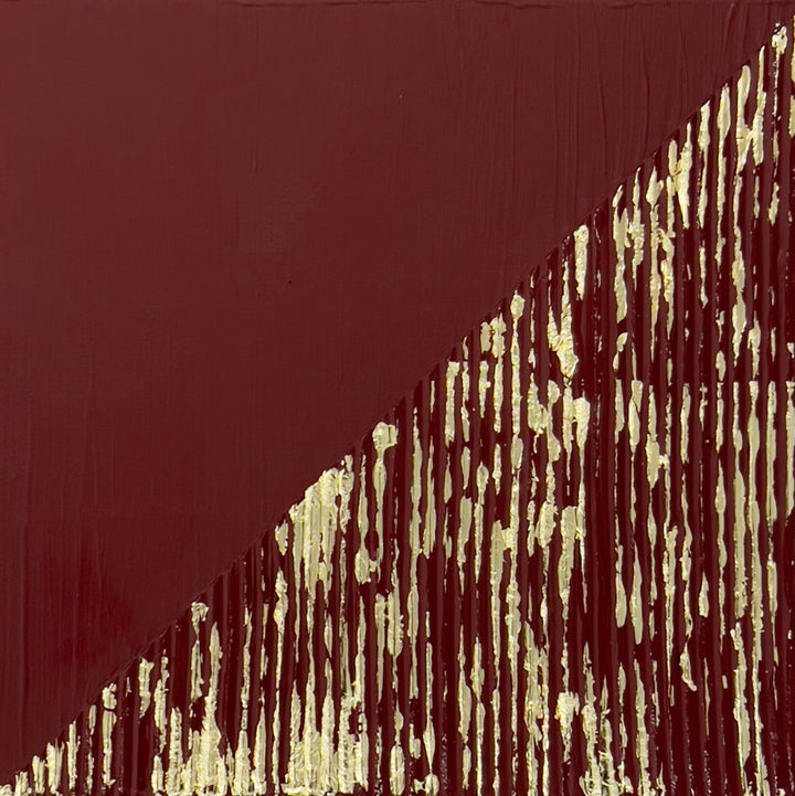 Two Tone, Hard Edge, Geometric, Textural, Maroon, Red, Gold, Metalic