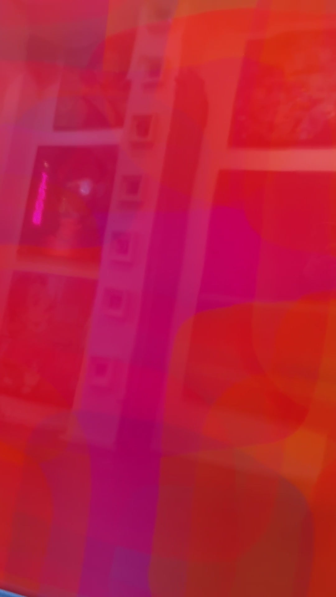 Geometric Abstract layering of transparent resin colors of red orange with pink in organic rectangular square shapes overlapping 