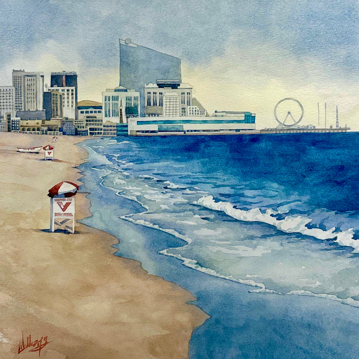 Watercolor landscape of Ventnor City Beach