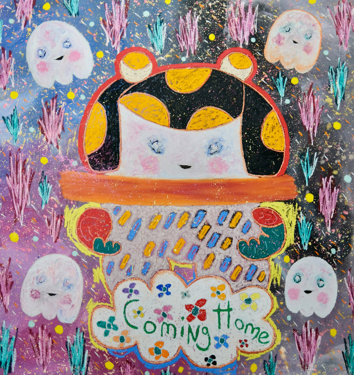 Coming Home Pajama Girl, artwork by Adam Handler. Oil stick and acrylic on canvas. 64 by 60 inches.