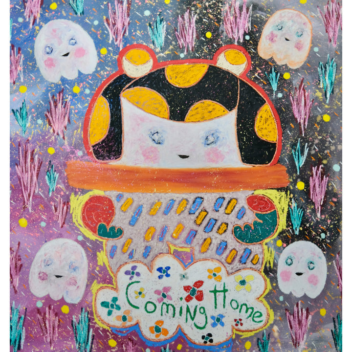 Coming Home Pajama Girl, artwork by Adam Handler. Oil stick and acrylic on canvas. 64 by 60 inches.