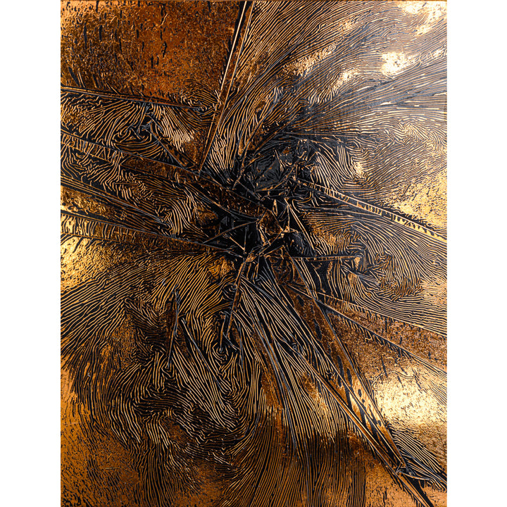 Copper Texture No. 25, artwork by M. Clark. Copper foil on illustration board mounted to sintra panel. 10.5 by 8 by 0.5 inches.