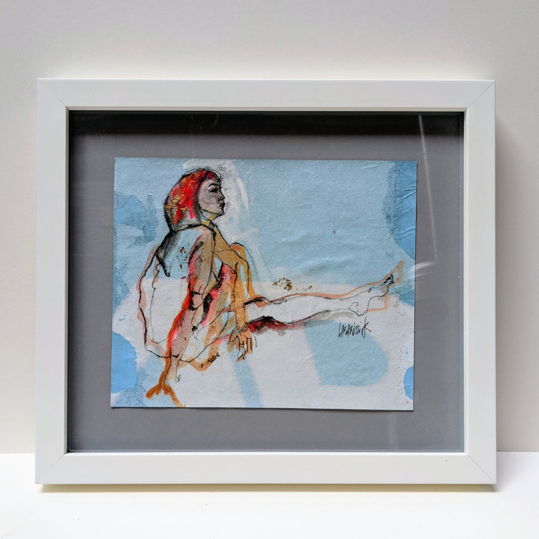 Esquisse I, artwork by Corinne Labarussias. Charcoal, watercolor, &amp; gold leaf on recycled paper. 16.75 by 18 inches.