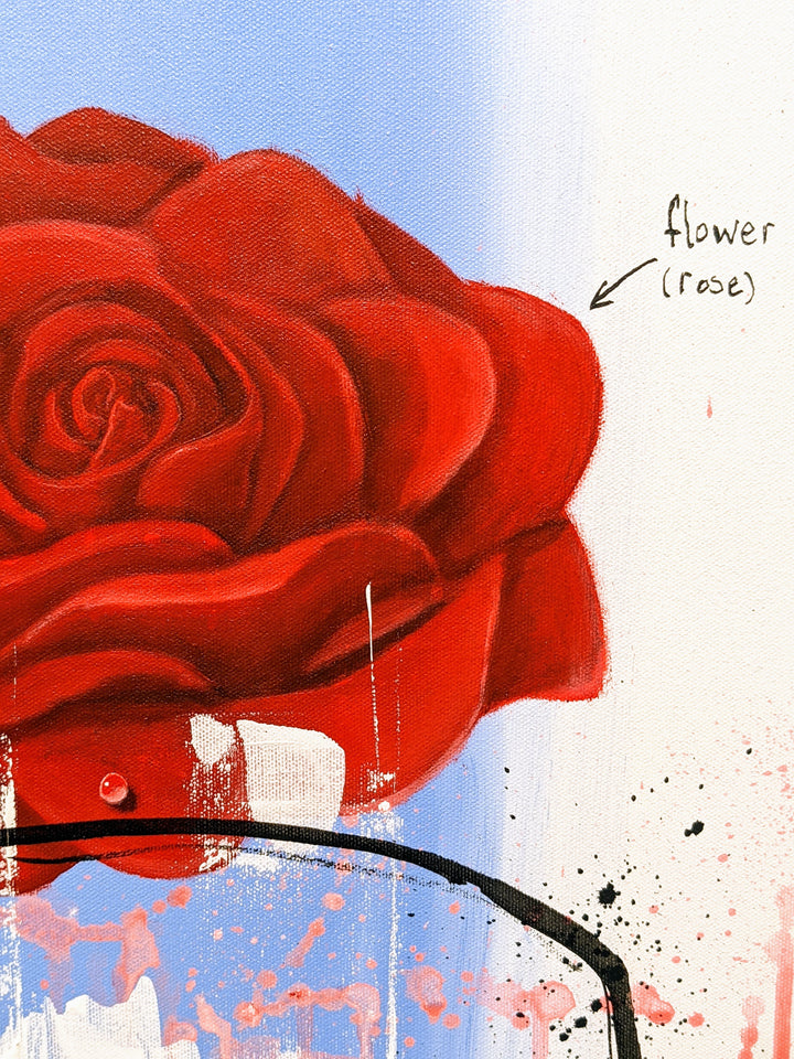 detail of Flower Shop, painting by Jan-Hein Arens. Acrylics, ink, and varnish on canvas. 39.4 by 39.4 inches.