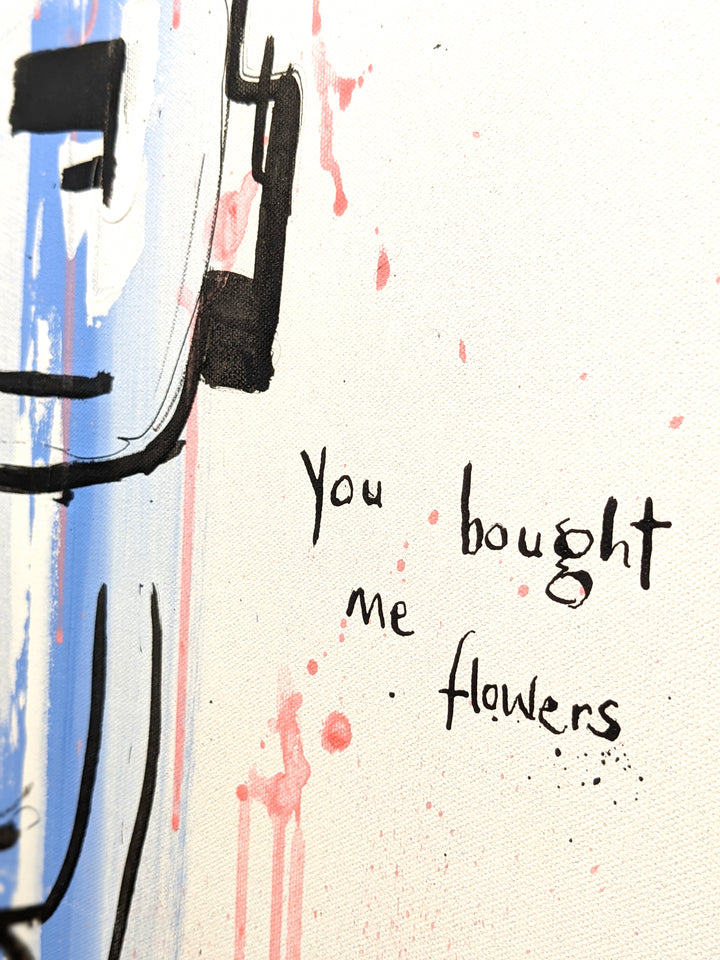 detail of Flower Shop, painting by Jan-Hein Arens. Acrylics, ink, and varnish on canvas. 39.4 by 39.4 inches.