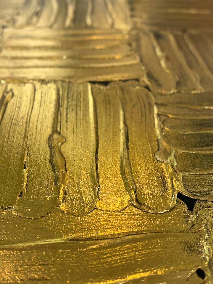 Detail of M. Clark "Golden Texture No. 305". Gold foil on 10.5"x8"x0.5" sintra panel. Abstract gold textural painting.