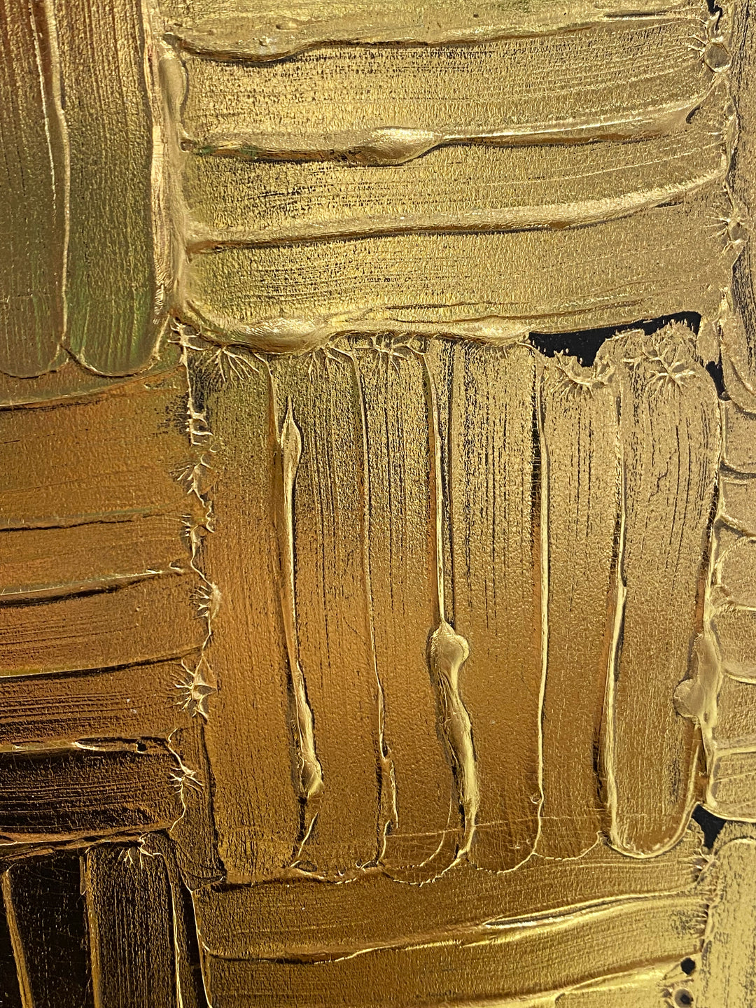 Detail of M. Clark "Golden Texture No. 305". Gold foil on 10.5"x8"x0.5" sintra panel. Abstract gold textural painting.