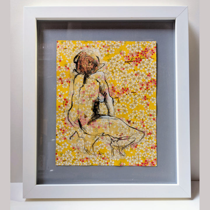 La Vie En Fleurs III, artwork by Corinne Labarussias. Charcoal, watercolor, &amp; gold leaf on Japanese paper. 17.5 by 15.25 inches.