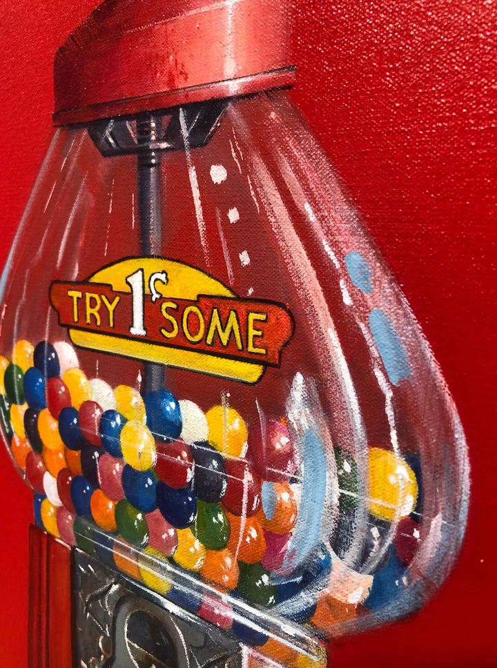 detail of Try Some, painting by Wendy Chidester. Oil paint on canvas. 22 by 20 inches.