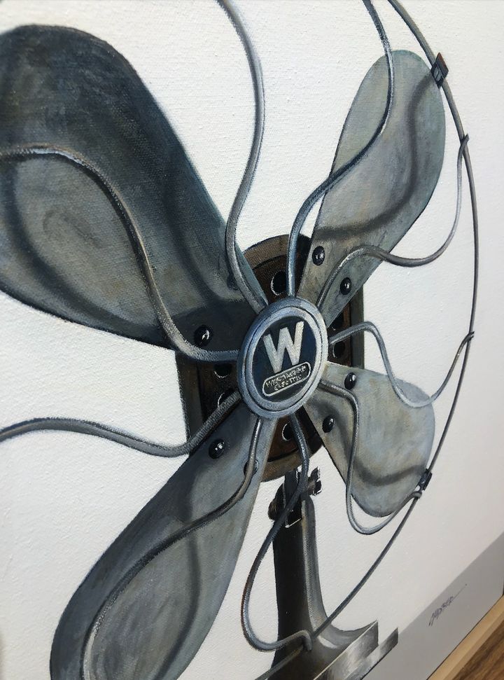 detail of W Fan, painting by Wendy Chidester. Oil paint on canvas. 22 by 20 inches.
