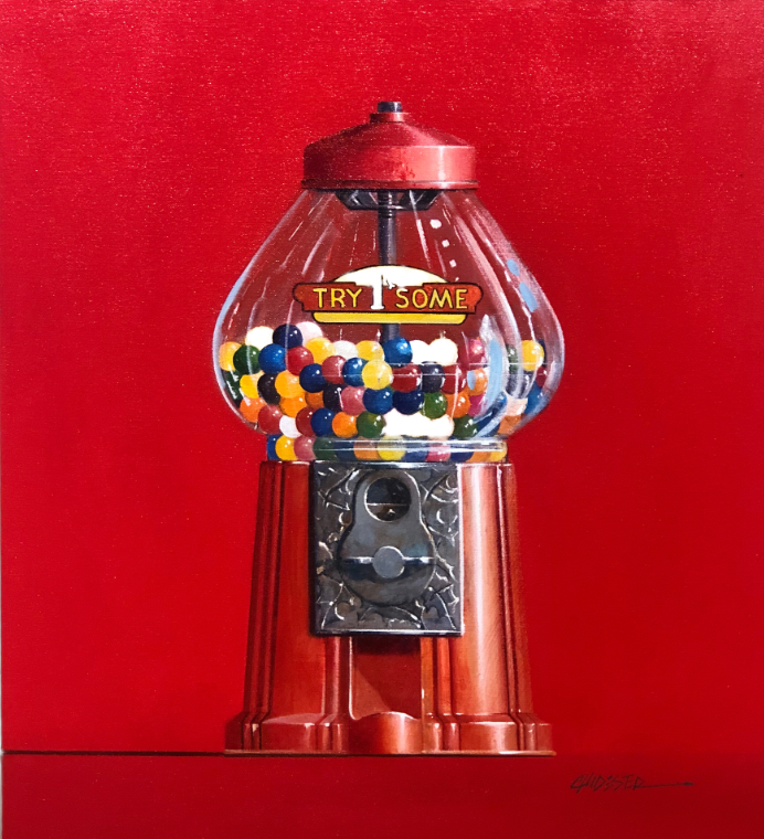 Try Some, painting by Wendy Chidester. Oil paint on canvas. 22 by 20 inches.
