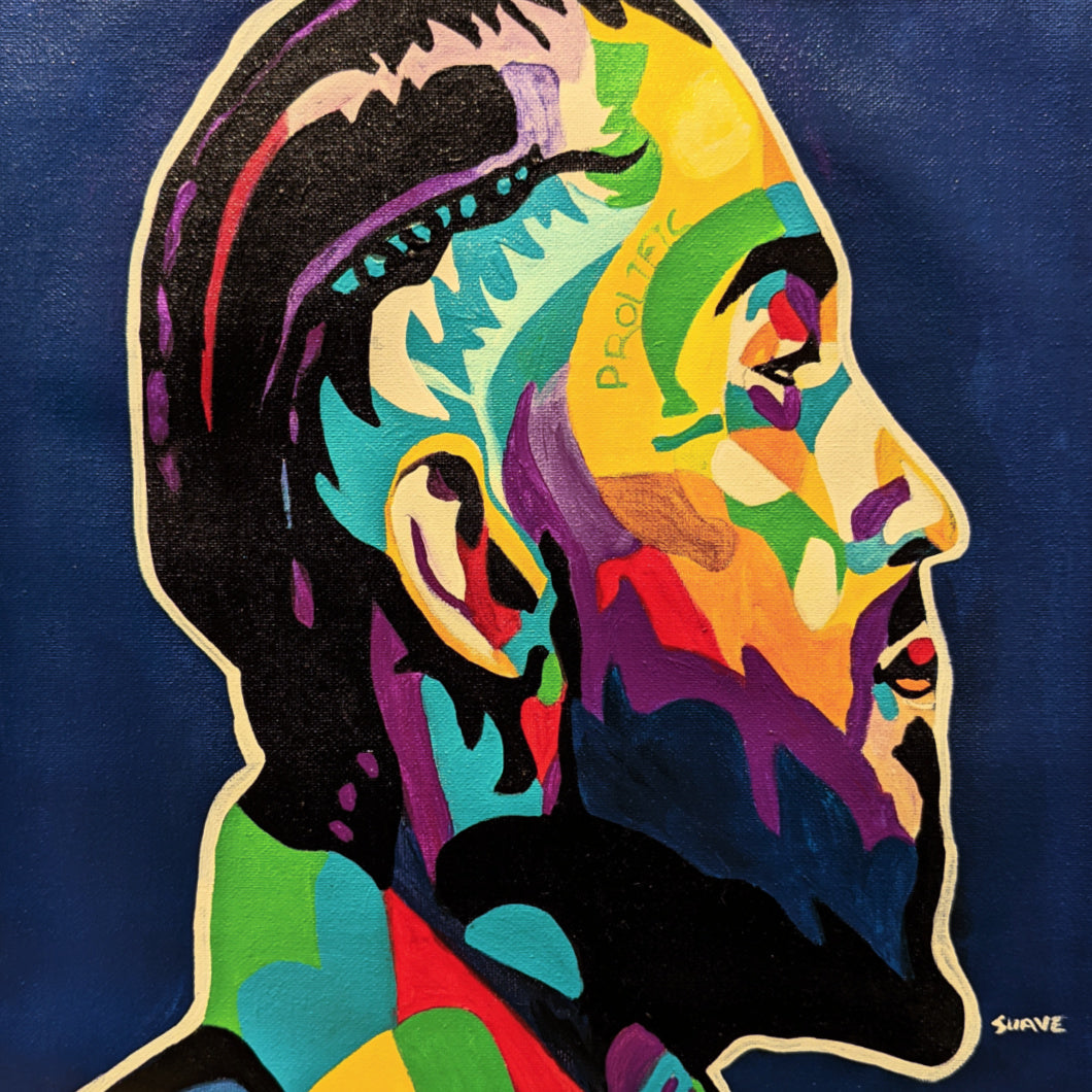 Nipsey Hussel, Suave Gonzalez. Acrylic paint on canvas. 14 by 14 inches.