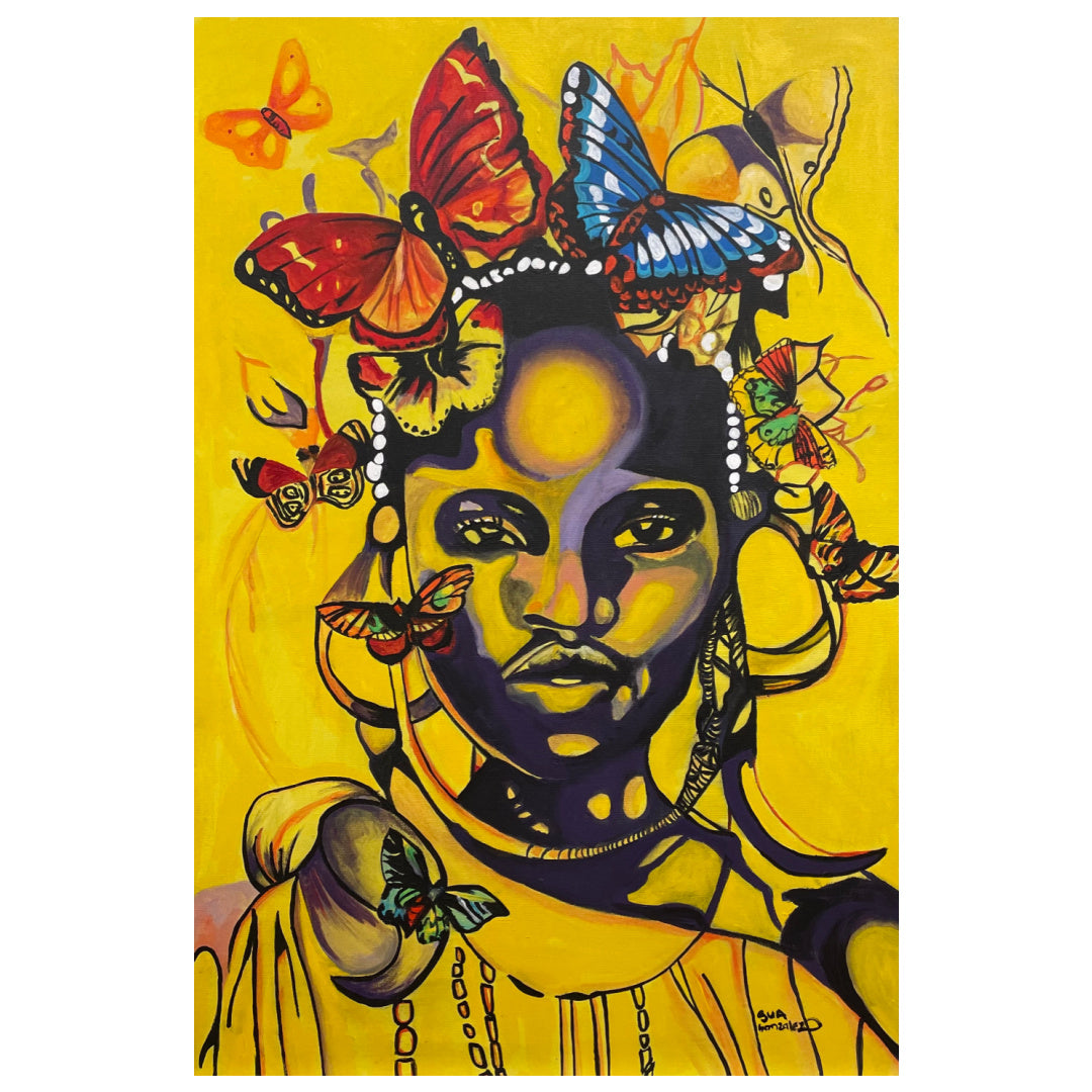 Lady Africa by Suave Gonzalez. Acrylic paint on canvas. 36 by 24 inches.